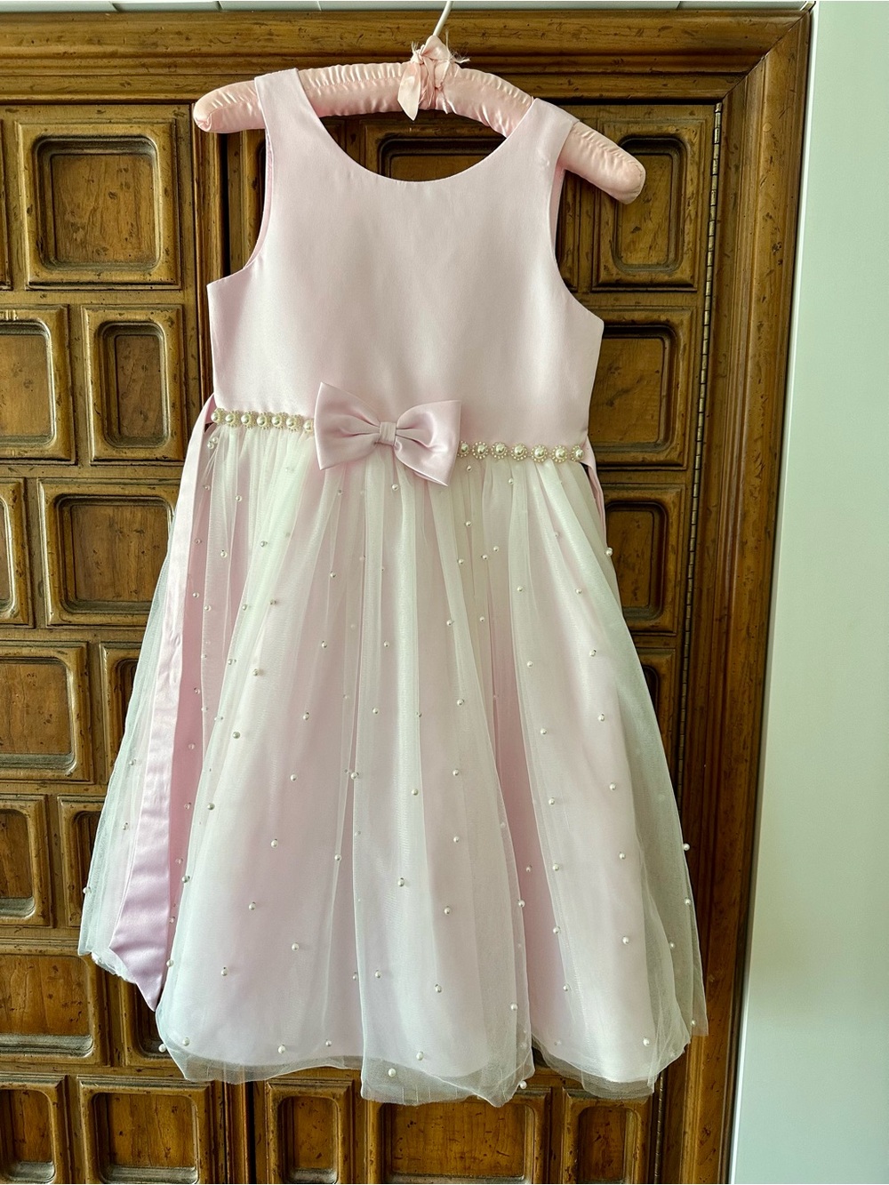 Girls Pink Pearl-Trim Party Dress